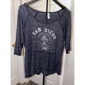 Teemax San Diego Med Tshirt Heathered Blue Raglan Sleeve Kangaroo Pocket Grunge